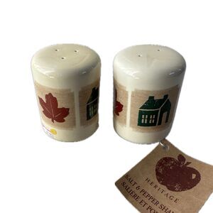 NWT Hallmark Heritage Autumn Theme Apple Star House Leaves Salt & Pepper Shakers